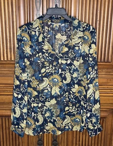 Soft Surroundings Womens Top Medium Blue Gold Sheer Sparkle Flower Dainty - Picture 1 of 13