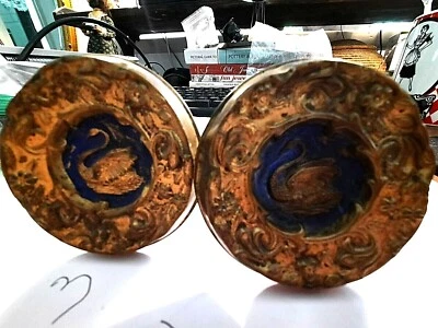 Gorgeous Pair of Fantastic French Antique Brass Repousse Tiebacks Swans Birds - Image 1 of 4