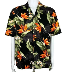 Camisa Hawaiana Pacific Legend Para Hombre L Negra Pájaro del Paraíso Plumeria Floral - Imagen 1 de 13