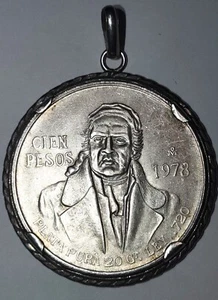 1978 Cien Pesos .720 Silver Coin - Bezel Set in 925 Sterling Silver. - Picture 1 of 6