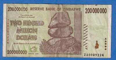 ZIMBABWE 200 MILLION DOLLARS 2008 P-81 CIRCULATED REPLACEMENT NOTE ZA0009224 - Image 1 of 3