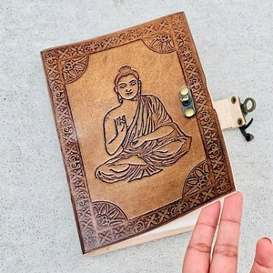 Leather Journal Meditating Lord Buddha, Zen Yoga Bookish gifts, Blank Notebook - Picture 1 of 9