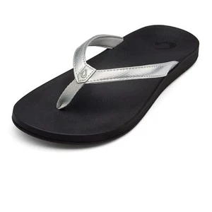 OLUKAI Women's Puawe Sandal 9 Silver/Black - Picture 1 of 6