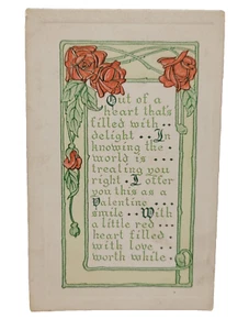 Antikes Valentinstagsgedicht im Randrahmen Rosen 1910er Postkarte Stempel - Bild 1 von 5