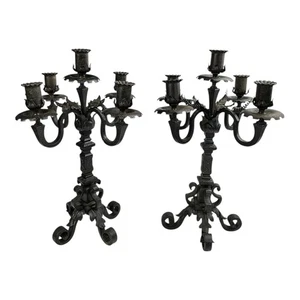 "PAR DE CANDELABROS VINTAGE DE HIERRO FORJADO RENACIMIENTO ESPAÑOL 16"" FORJADOS A MANO" - Imagen 1 de 22