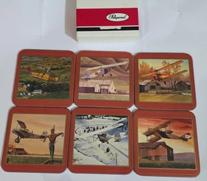 VINTAGE PIMPERNEL BARNSTORMING CORK BACKING COASTERS AVIATION - Picture 1 of 3