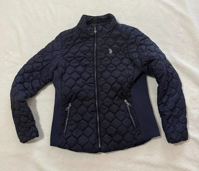 US Polo Assn Womens M Blue Jacket Puffer Quilted Horse Designer Comfy Winter - Image 1 of 4