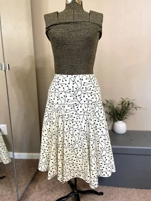 Vintage Studio M Cotton Midi Skirt A-line Cream Polka Dot Abstract Pleated Sz 8 - Image 1 of 4