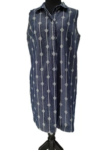 Robe femme Liz Claiborne bleu denim corde décalée taille M plissée boutons cachés - Photo 1/13