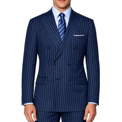 VINCI Men's Blue Pinstripe Double-Breasted Reg-Fit Suit w/ Adj Waist - NEW - Image 1 of 4