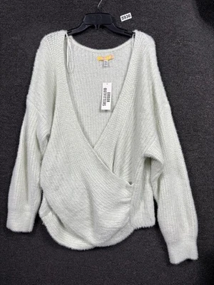 Urban Outfitters Sweater Womens 2XL White Wrap Surplice V Neck Hi-Low Soft Knit - Image 1 of 4