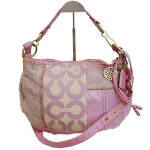 Borsa Coach 13709 Patchwork 2 Vie Tracolla Multicolore Rosa Vintage Usata - Foto 1 di 13
