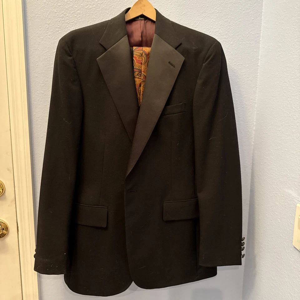 Chaps Ralph Lauren Esmoquin Negro 40R, Pantalones 36 x 32, Rojo/Dorado Paisley Cumberbund Foto 1 de 4