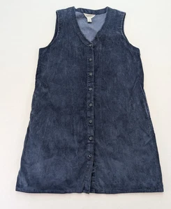 Lands' End Vintage 90s Women's Jumper Dress Size 18 Blue Corduroy - Picture 1 of 14