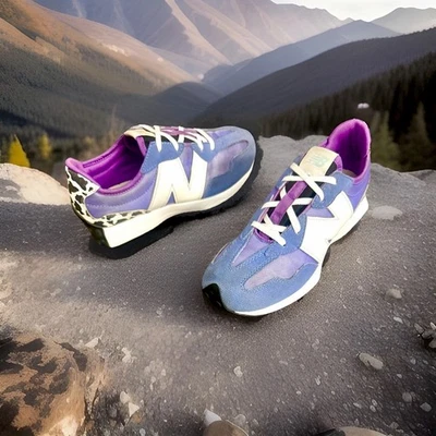 NEW BALANCE 327 ATHLETIC FASHION SNEAKERS DENIM-BLUE/SOFT-PURPLE/WHITE GS SIZE 5 - Image 1 of 4