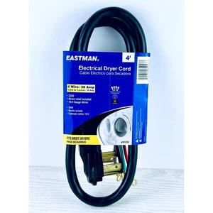 Eastman 4-Wire 30A Dryer Cord, 4 ft Replacement Power Cable, New, Black - Picture 1 of 4