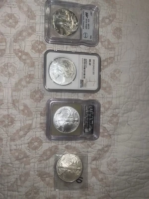 Lot Of 5 Graded US Silver Eagle COLLECTION  & PEACE DOLLAR. LOOK - Image 1 of 4