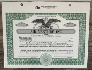Stock Certificate Air Venture Inc. Organized in Utah - Picture 1 of 2