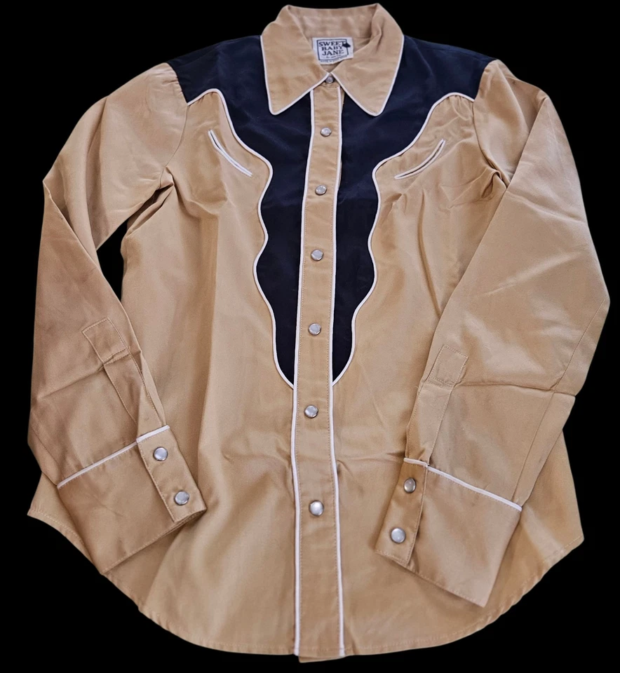 Camisa Western Vintage Sweet Baby Jane Niñas Perla Botones a Presión Corbata Antigua S XS Foto 1 de 4