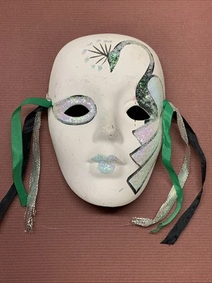 "Máscara de pared de cerámica de pavo real Mardi Gras vintage tamaño 4""".  Pátina envejecida.B5 Foto 1 de 4