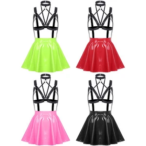 Women Outfit Sexy Clubwear A-line Dress Stage Cosplay Micro Costumes Leather Pu - Picture 1 of 53