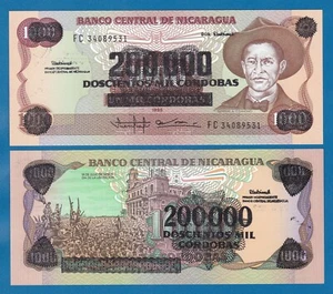 Nicaragua 200,000 Cordobas on 1000 Cordobas P 162 1985 (ND 1990) UNC 200000 - Picture 1 of 1