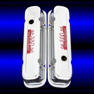 Chrome Valve Covers Tall For Pontiac 350 Engines With 350 Emblems Red - Imagen 1 de 1