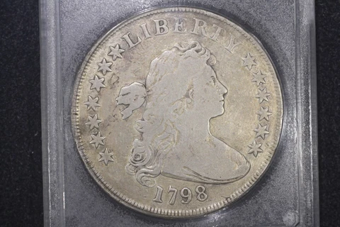 1798 Draped Bust Dollar, Knob 9, 5 Vertical Lines, B-4 R3, Choice Fine Cover