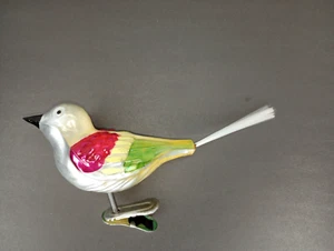 Vintage Christmas Bird Ornament Clip On Italy Pink/Green - Picture 1 of 6