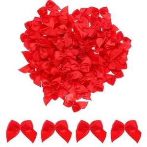 100 Pieces Mini Red Bows Small Satin Ribbon Bows for Crafts Tiny Twist Tie Bo... - Picture 1 of 7