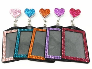 2 in 1 Glitter Heart Retractable Reel swivel Clip with Vertical ID badge holder - Picture 1 of 16