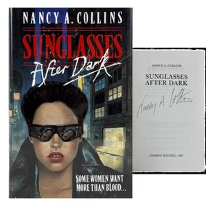 1990 SIGNIERTE Sonnenbrille After Dark Nancy Collins 1st HBDJ Vampire Sonja blau #1 - Bild 1 von 7
