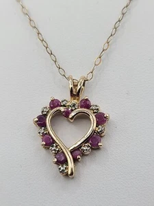 Ross Simons Sterling Silver 925 Ruby & Diamond YGP Pendant Necklace 18" - Picture 1 of 7