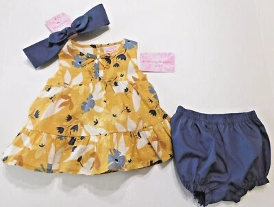 Tommy Bahama Baby Girl Top Shorts Headband Yellow Blue SIZE 3-6M Cotton 3 PC NEW - Image 1 of 4