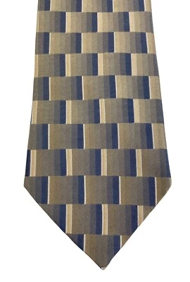 Corbata Paul Dione azul y tostado estampado geométrico 100 % seda para hombre Foto 1 de 4