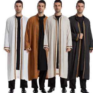 Open Kaftan Men Thobe Jubba Thoub Muslim Men Cardigan Robe Kaftan Dishdasha Arab - Picture 1 of 60