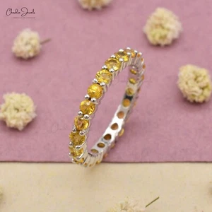 Yellow Sapphire Eternity Ring 14k Solid Gold Stackable Band Ring Gift for Her - Picture 1 of 24