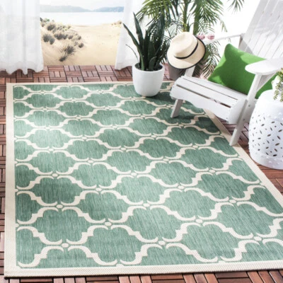 SAFAVIEH Outdoor CY6009-332 Courtyard Dark Green / Beige Rug - Image 1 of 4