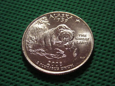 2008P Alaska GRIZZLY BEAR   Quarter US Coin BU coins from a mint roll! - Image 1 of 4