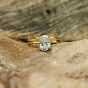 Bridal Set Moissanite Engagement Ring 1 TCW Oval Cut Solid 14K Yellow Gold - Picture 1 of 11