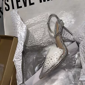 STEVE MADDEN Revert Heel In Synth Sliver Size 7 / 37.5 - Picture 1 of 10