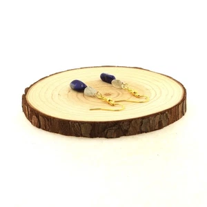 Steine Und Mineralien. Ohrringe 2 Perlen Lapis Lazuli + QUARZ Mit Einschlüssen - Bild 1 von 2