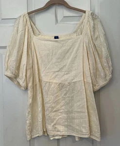 Old Navy Smocked Puff Sleeve Top Ivory Cream Milkmaid Peasant Hippie Boho Sz XL - Picture 1 of 18