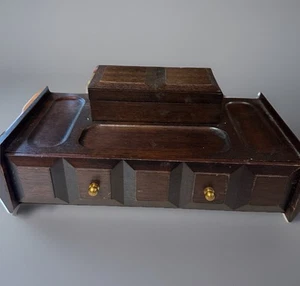 Mid Century Modern Dark Wood Jewelry Box Organizer Yellow Interior - Picture 1 of 11