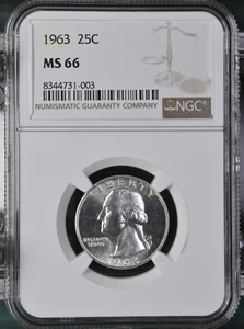 1963 NGC MS66 Washington Silver Uncirculated Quarter. - Picture 1 of 2