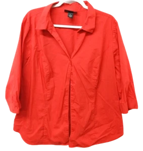 Lane Bryant 22 rot Kragen 3/4 Ärmel Elasthan Stretch Button Down Shirt Oberteil - Bild 1 von 7