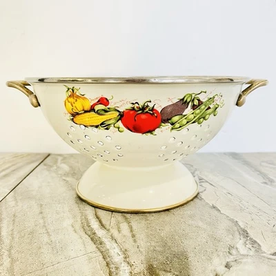 Colador de esmalte de colección Regency Club marfil fruta borde dorado núcleo de casa de Taiwán 10x5 Foto 1 de 4