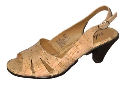 Softspots Solo Women’s  Beige Cork Slingback Sandal Size 9M Accented Gold Flecks - Image 1 of 4