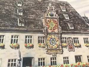 Litografia vintage TEDESCA a colori municipio di Heilbronn. Vedi foto - Foto 1 di 9