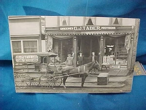 Early 20thc TABER GROCERY STORE w DELIVERY WAGON DRYDEN NY REAL PHOTO POSTCARD - Picture 1 of 3